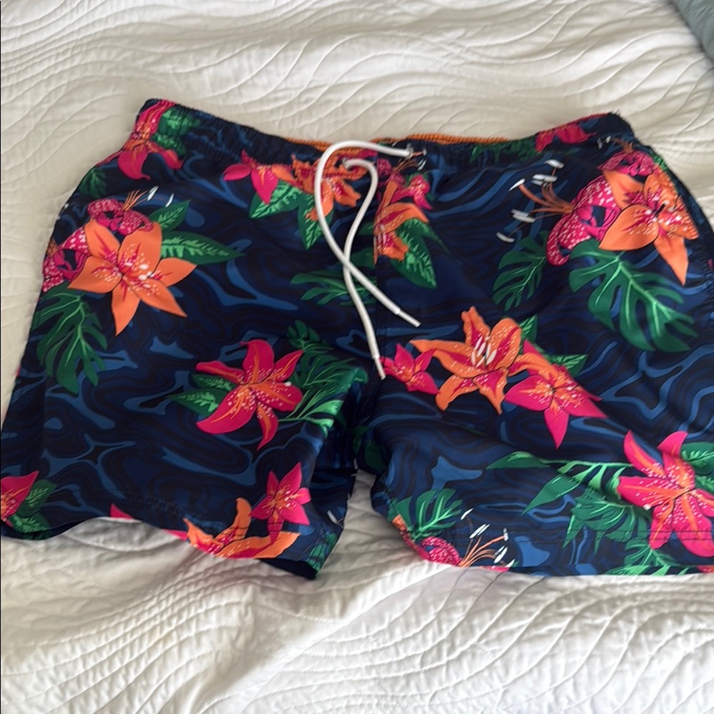 Nautica Blue and Pink Swim Trunks Tropical Vibe